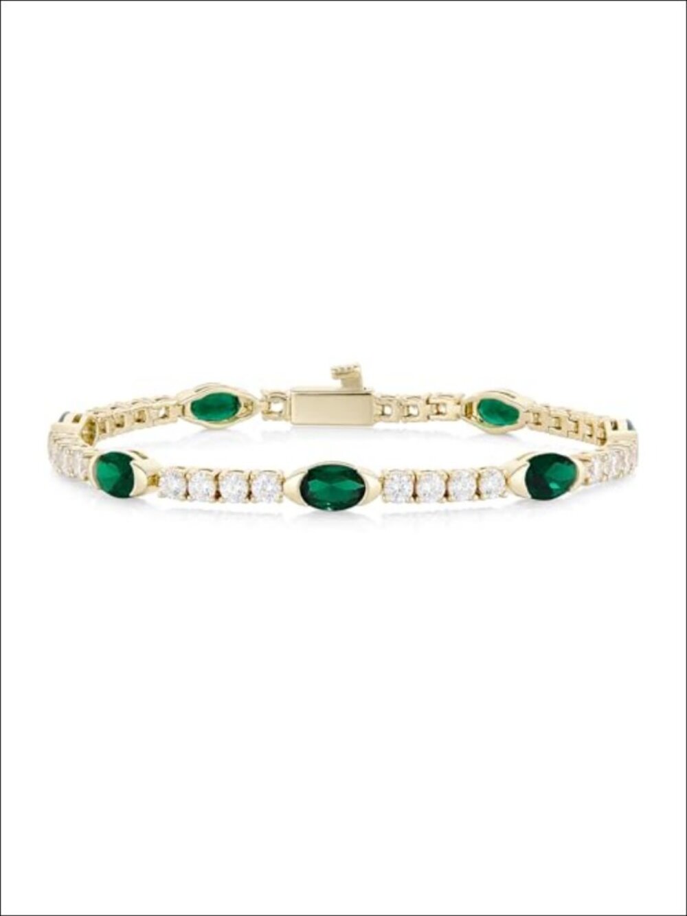 14K Gold Plated Bezel Set Tennis Bracelet Oval CZ Hidden Clasp Gift